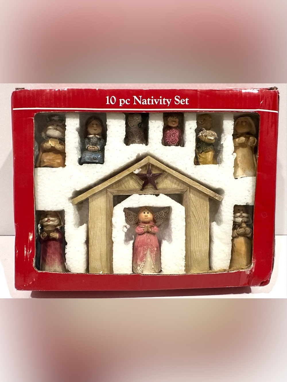 Vintage Small 10-Piece Christmas Nativity Set in Original Box Characters